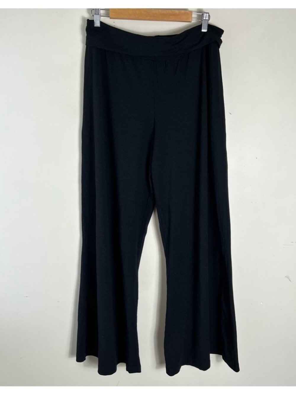 Bryn Walker Black Fold Over Waist Pull On High Rise Wide Leg Pant Medium Bamboo